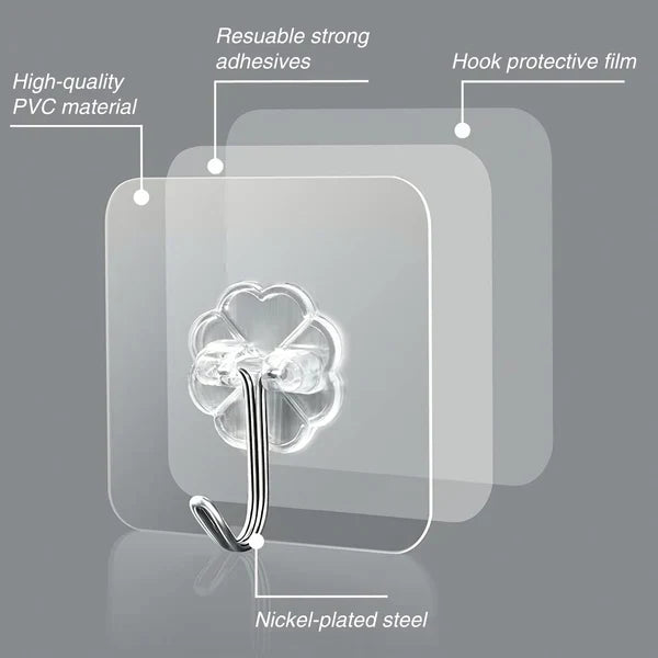 Reusable Adhesive Wall Hooks (Pack of 10 Pc)